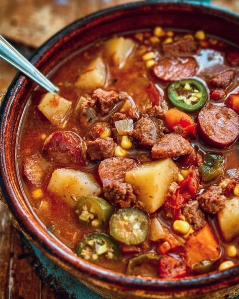 Delicious Texas Cowboy Stew served in a rustic bowl